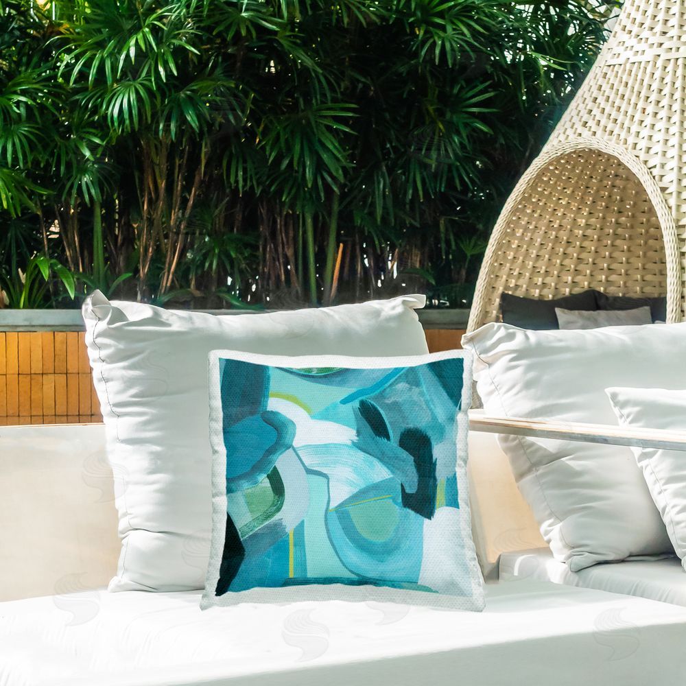 Grace Popp Dynamic Cascading Shapes Outdoor Quick-Dry Polyester Printed Throw Pillow in Back Yard