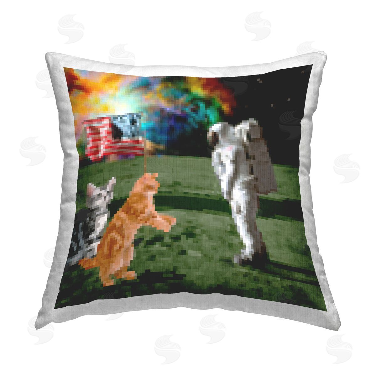 June Erica Vess Pixel Cats & Astronaut Printed Plush Polyester Throw Pillow