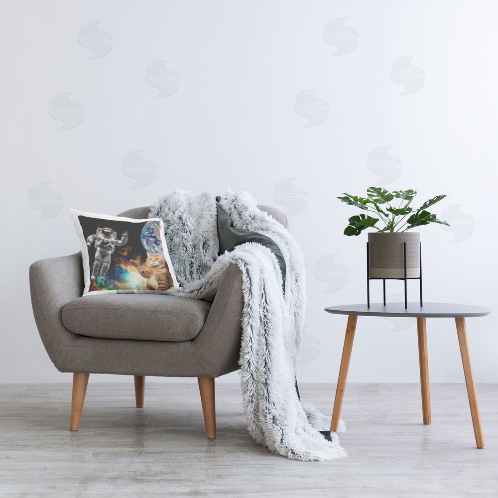 June Erica Vess Pixel Cat in Space Printed Plush Polyester Throw Pillow On Chair