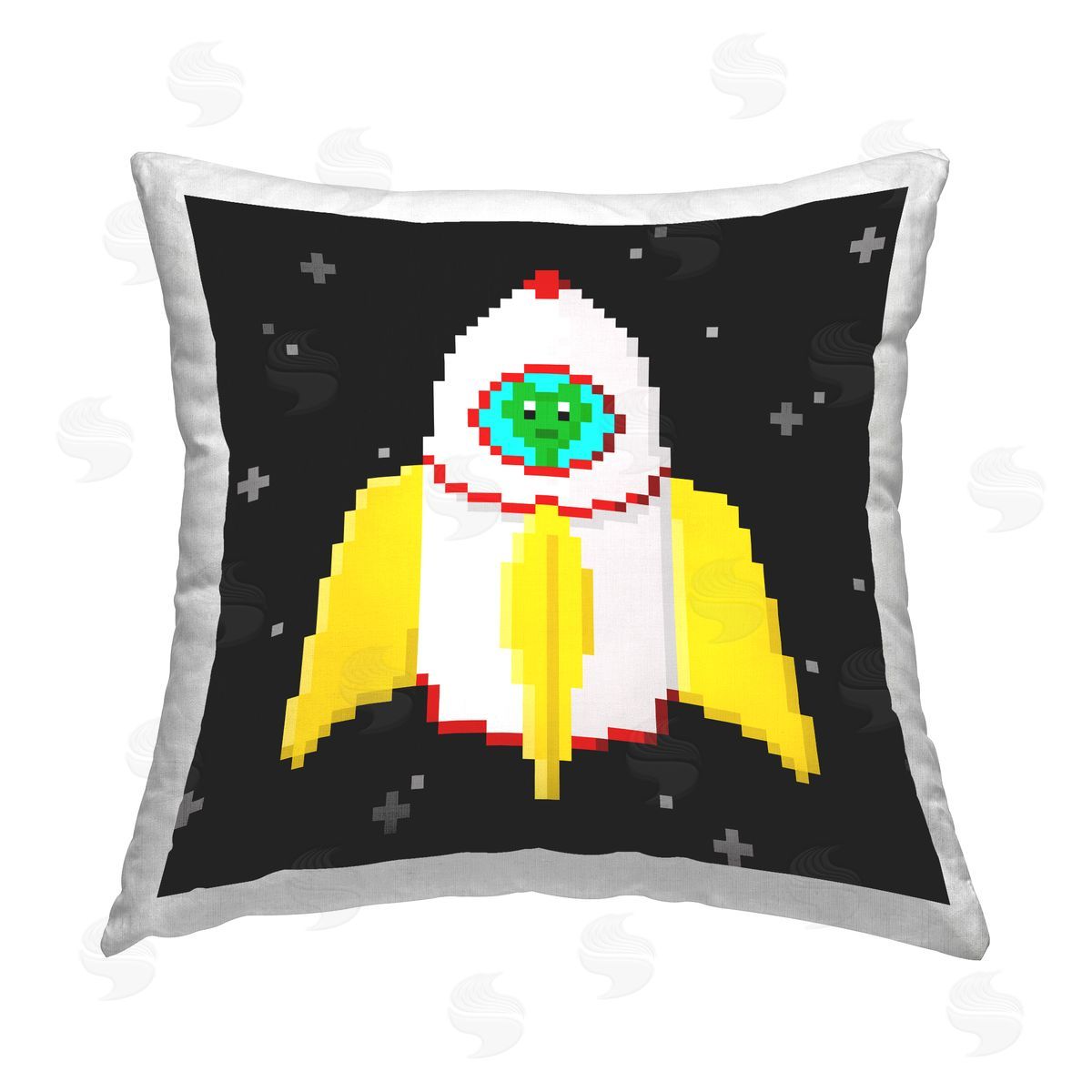 June Erica Vess Pixel Alien in Space Printed Plush Polyester Throw Pillow