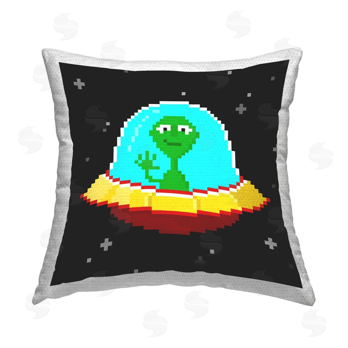 June Erica Vess Pixel Alien Spaceship Outdoor Quick-Dry Polyester Printed Throw Pillow