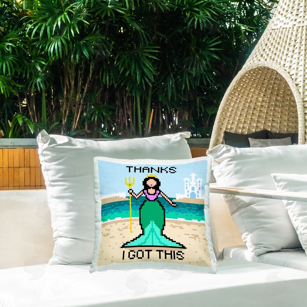Grace Popp I Got This Pixel Mermaid Outdoor Quick-Dry Polyester Printed Throw Pillow in Back Yard