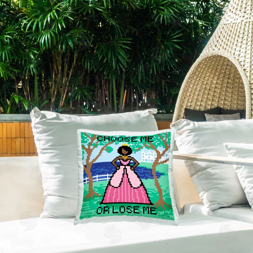 Grace Popp Choose Me Pixel Princess Outdoor Quick-Dry Polyester Printed Throw Pillow in Back Yard