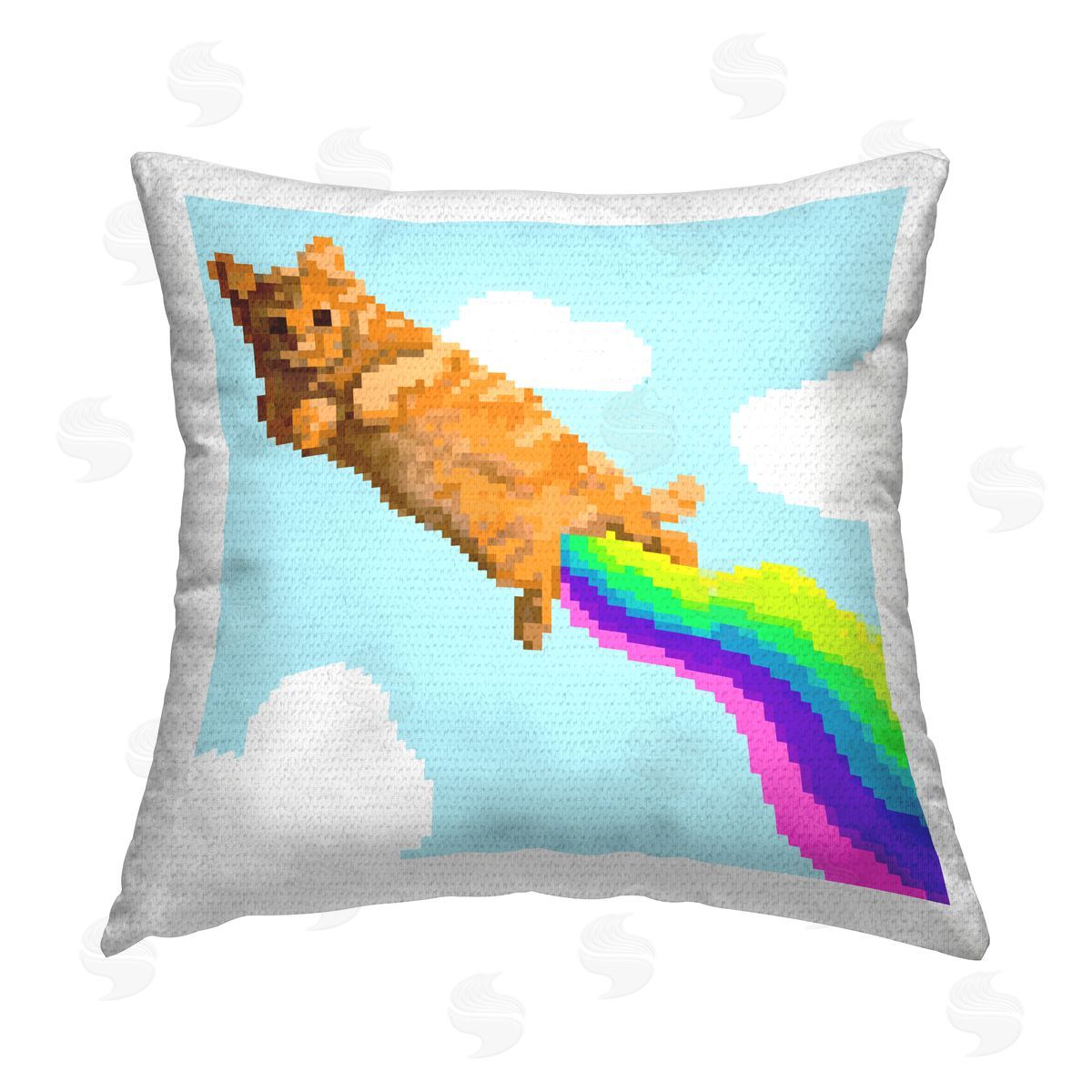 June Erica Vess Flying Rainbow Pixel Cat Outdoor Quick-Dry Polyester Printed Throw Pillow