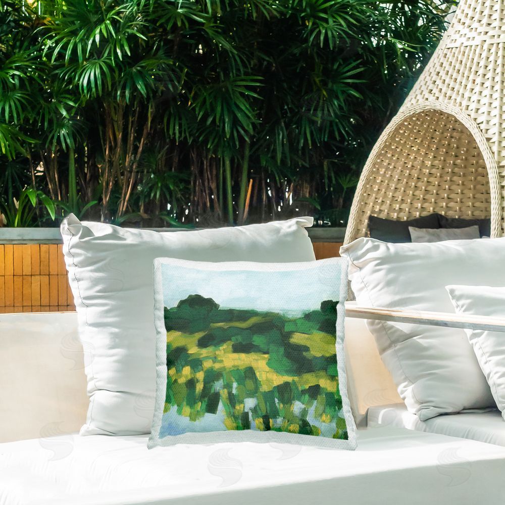 June Erica Vess Abstract Lush Greenery Outdoor Quick-Dry Polyester Printed Throw Pillow in Back Yard