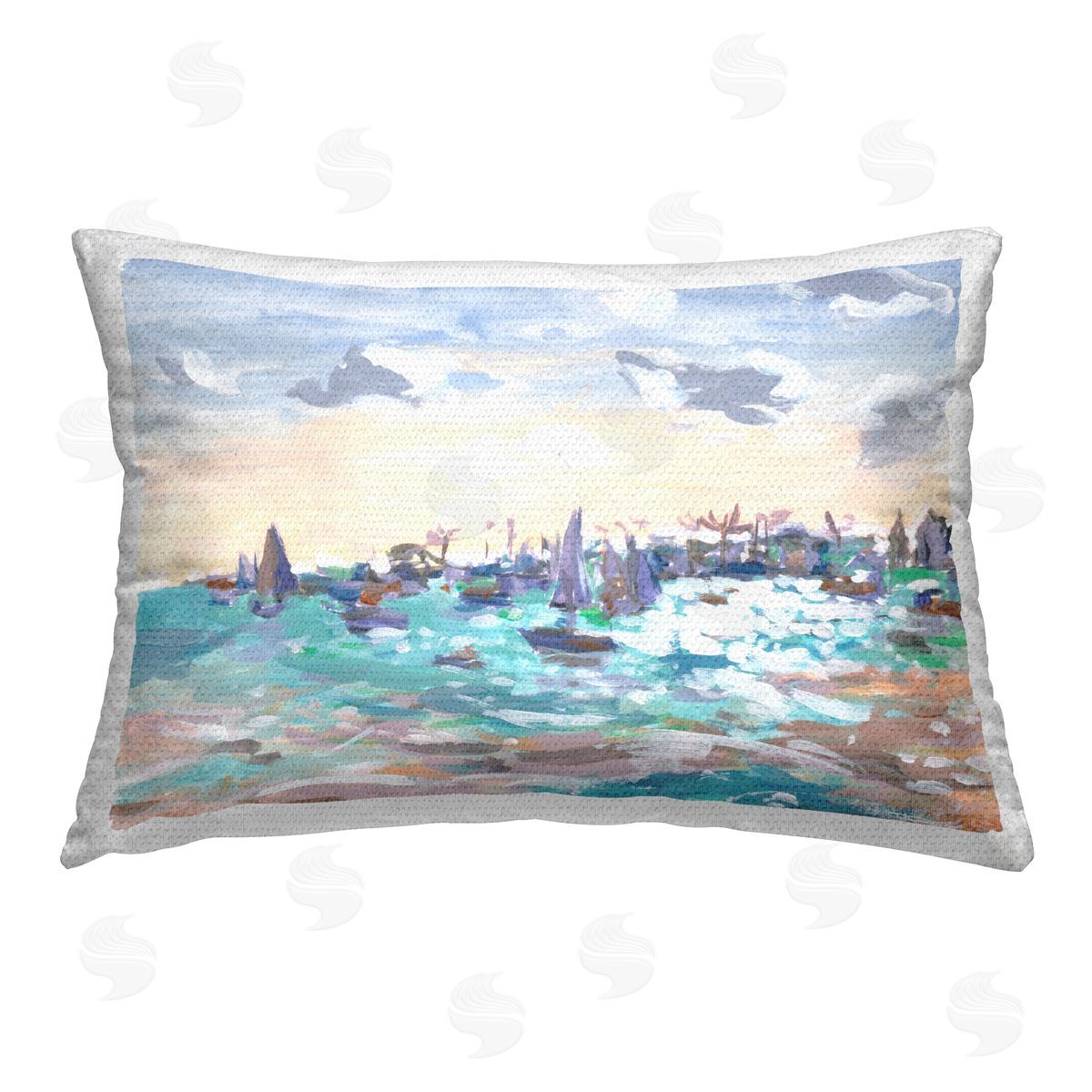 Melissa Wang Sailboats in Rushing Waves Outdoor Quick-Dry Polyester Printed Throw Pillow