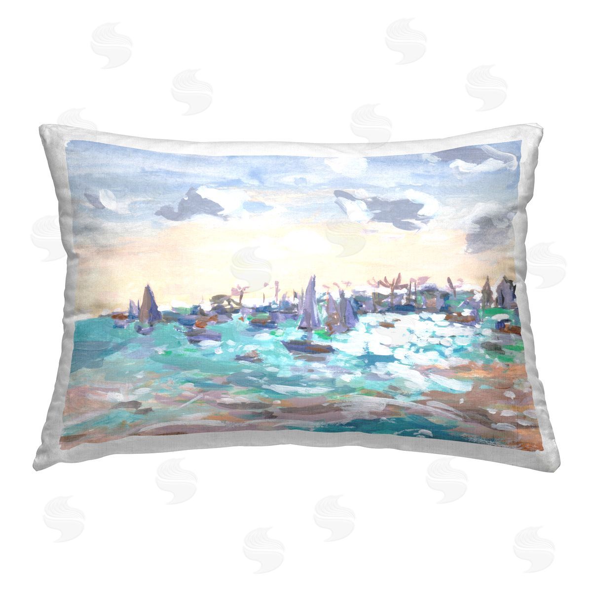 Melissa Wang Sailboats in Rushing Waves Printed Plush Polyester Throw Pillow