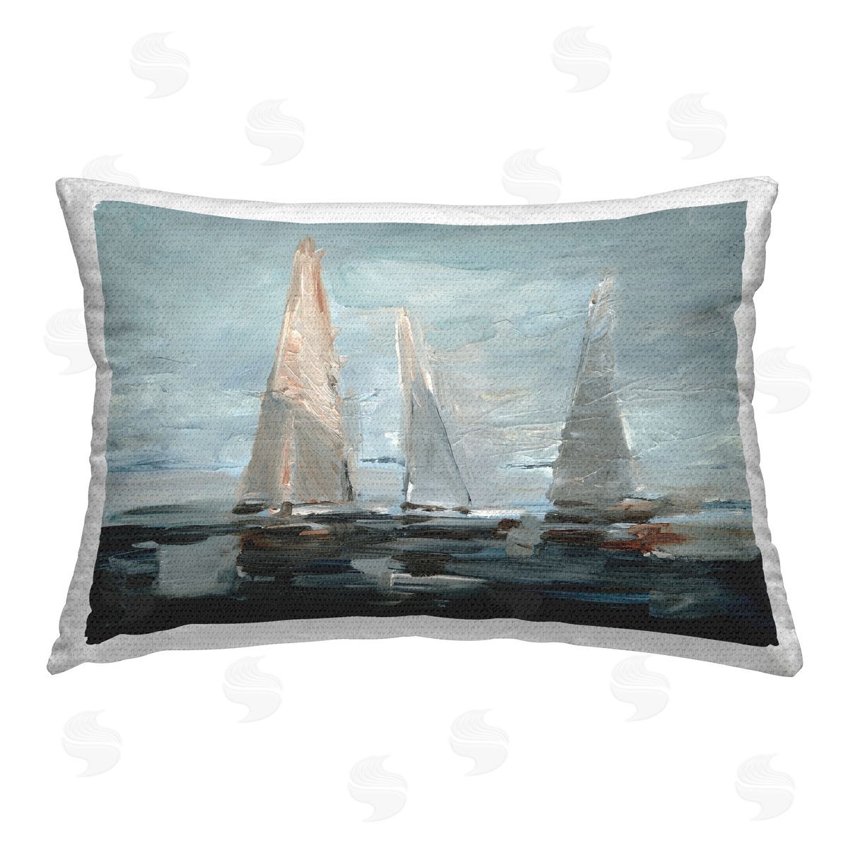 Ethan Harper Painterly Sailboat Trio Outdoor Quick-Dry Polyester Printed Throw Pillow