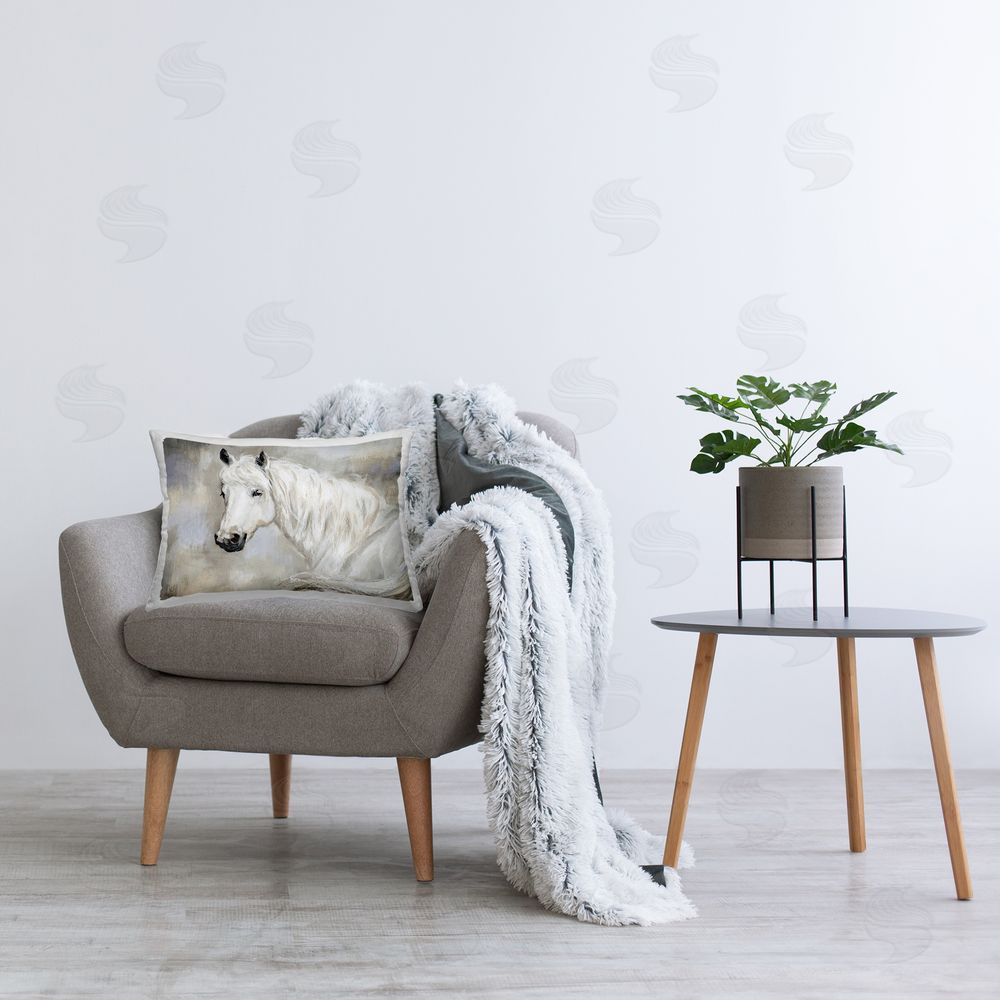 Victoria Barnes White Horse Elegance Printed Plush Polyester Throw Pillow On Chair