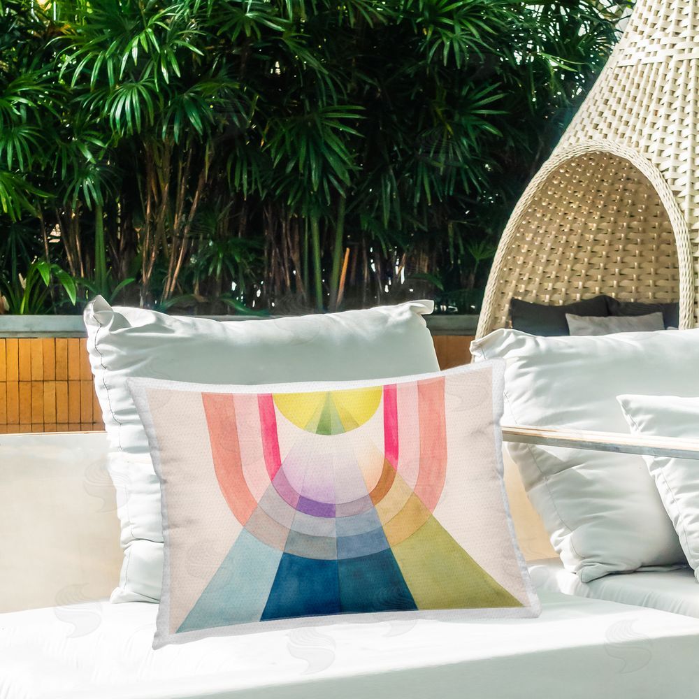 Grace Popp Abstract Arches & Rays Outdoor Quick-Dry Polyester Printed Throw Pillow in Back Yard