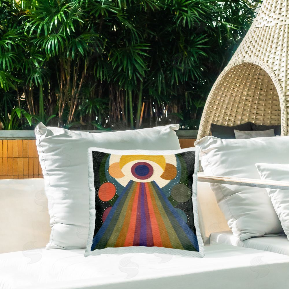 Victoria Barnes Spiritual Eye with Rays Outdoor Quick-Dry Polyester Printed Throw Pillow in Back Yard