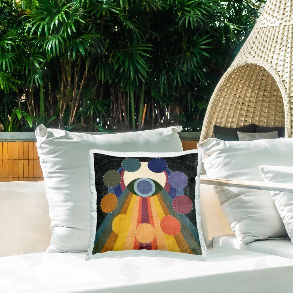 Victoria Barnes Eye with Circles Pattern Outdoor Quick-Dry Polyester Printed Throw Pillow in Back Yard