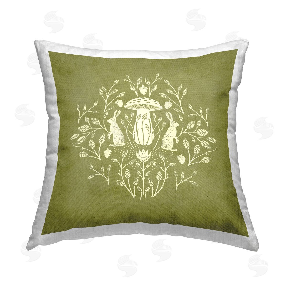 Katie O'Shea Cottagecore Mushroom & Rabbits Printed Plush Polyester Throw Pillow