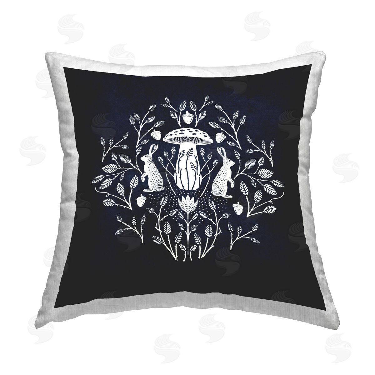 Katie O'Shea Botanical Rabbits & Mushroom Printed Plush Polyester Throw Pillow