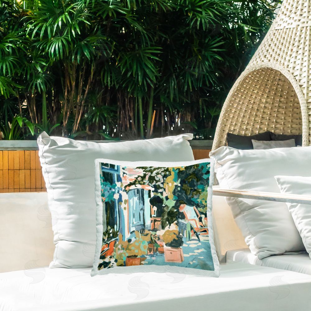 Melissa Wang Abstract Cityscape Architecture Outdoor Quick-Dry Polyester Printed Throw Pillow in Back Yard