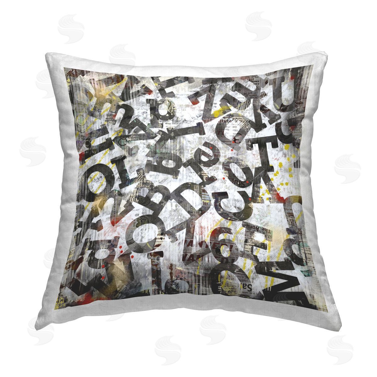 Laura Gibson Collaged Typography Letters Printed Plush Polyester Throw Pillow