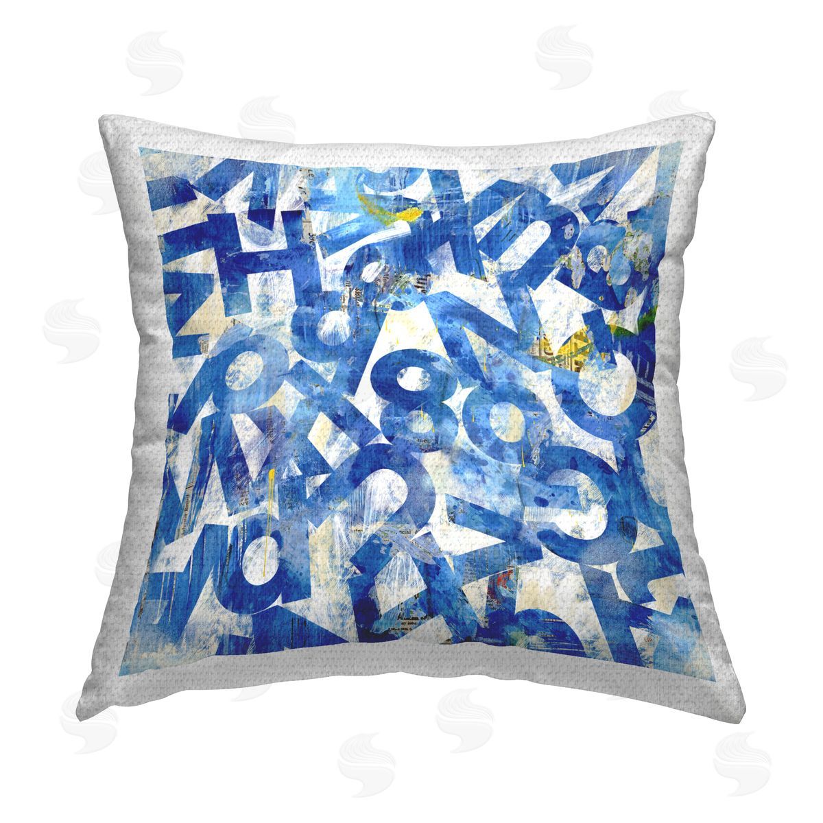 Laura Gibson Blue Typography Collage Outdoor Quick-Dry Polyester Printed Throw Pillow