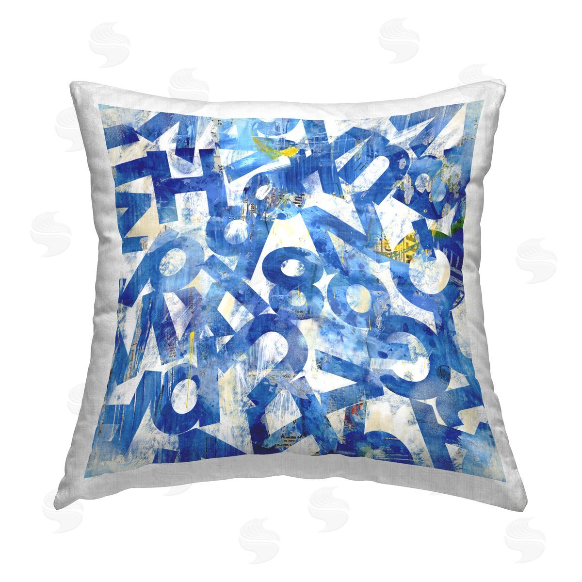 Laura Gibson Blue Typography Collage Printed Plush Polyester Throw Pillow