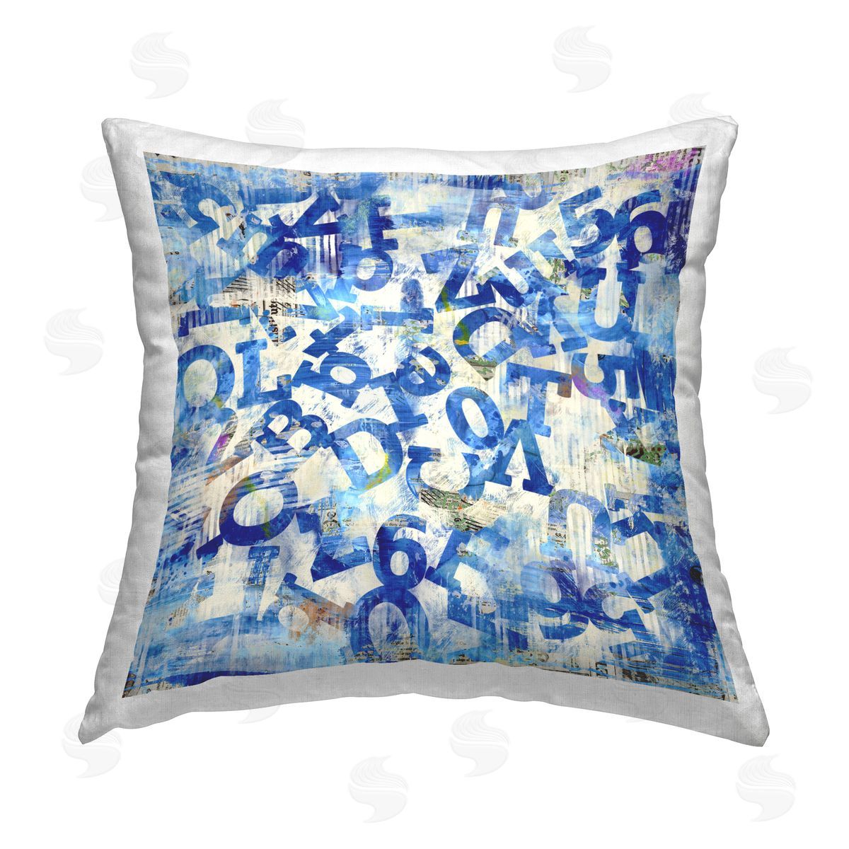 Laura Gibson Blue Letters Arrangement Printed Plush Polyester Throw Pillow