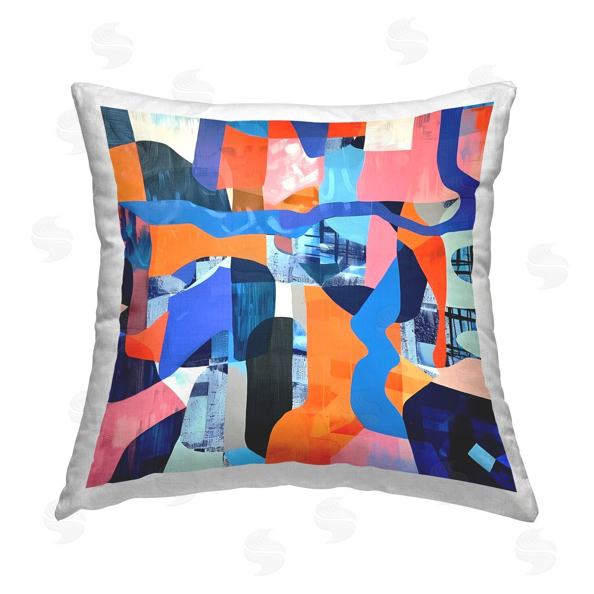 Walker Noble Wavy Woven Shapes Collage Printed Plush Polyester Throw Pillow