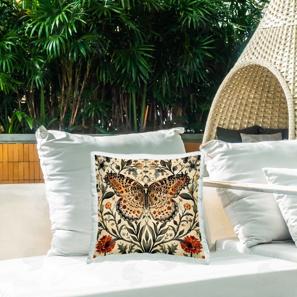 Walker Noble Baroque Butterfly & Botanicals Outdoor Quick-Dry Polyester Printed Throw Pillow in Back Yard