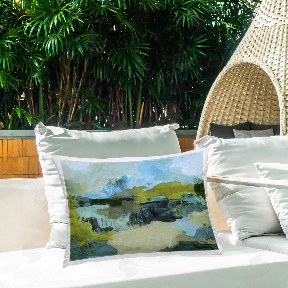 Victoria Barnes Expressive Landscape Abstract Outdoor Quick-Dry Polyester Printed Throw Pillow in Back Yard