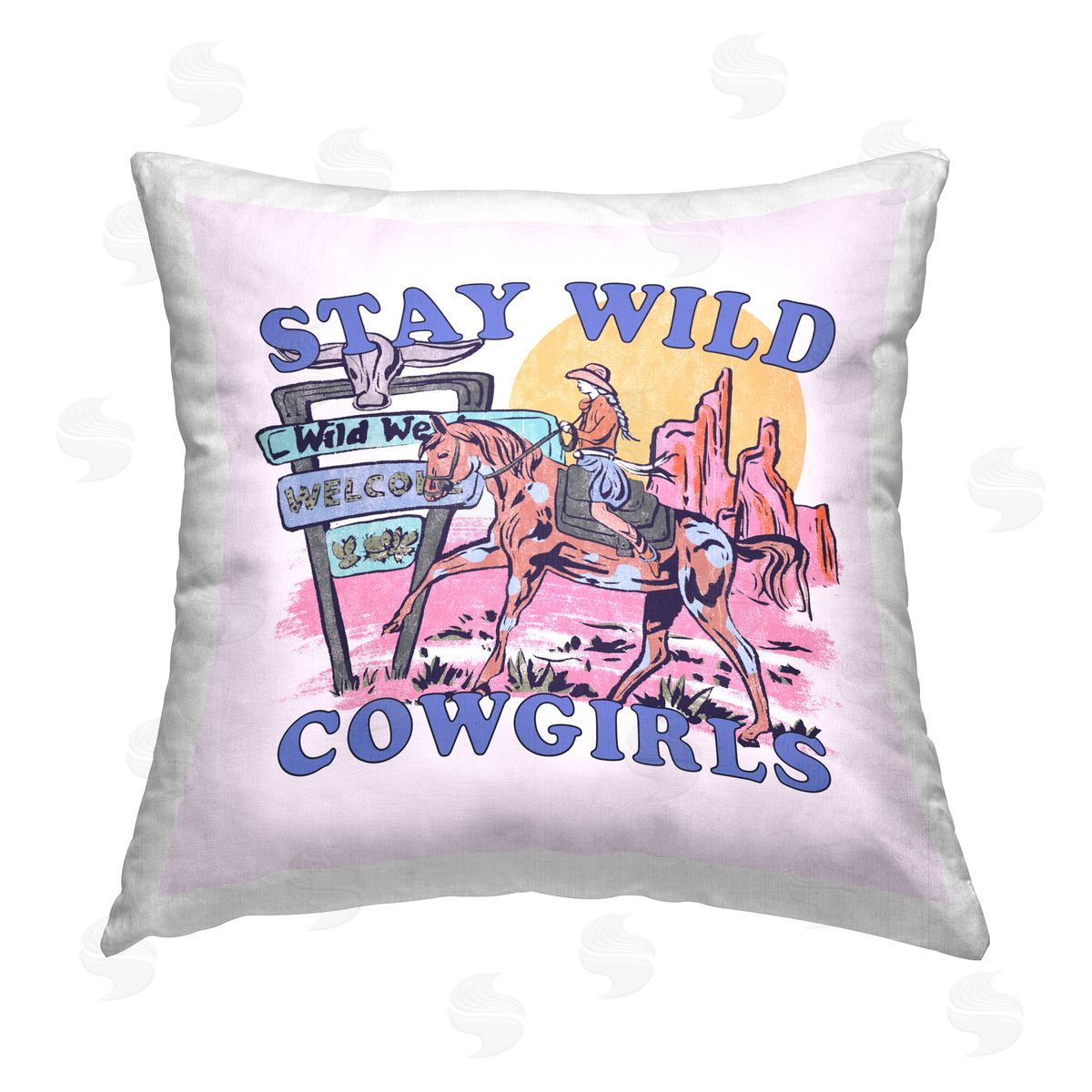 Melissa Wang Stay Wild Cowgirls Printed Plush Polyester Throw Pillow