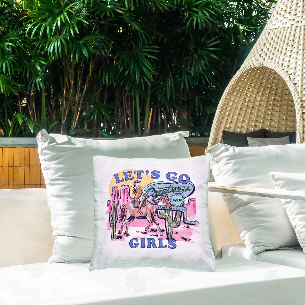Melissa Wang Western Let's Go Girls Outdoor Quick-Dry Polyester Printed Throw Pillow in Back Yard