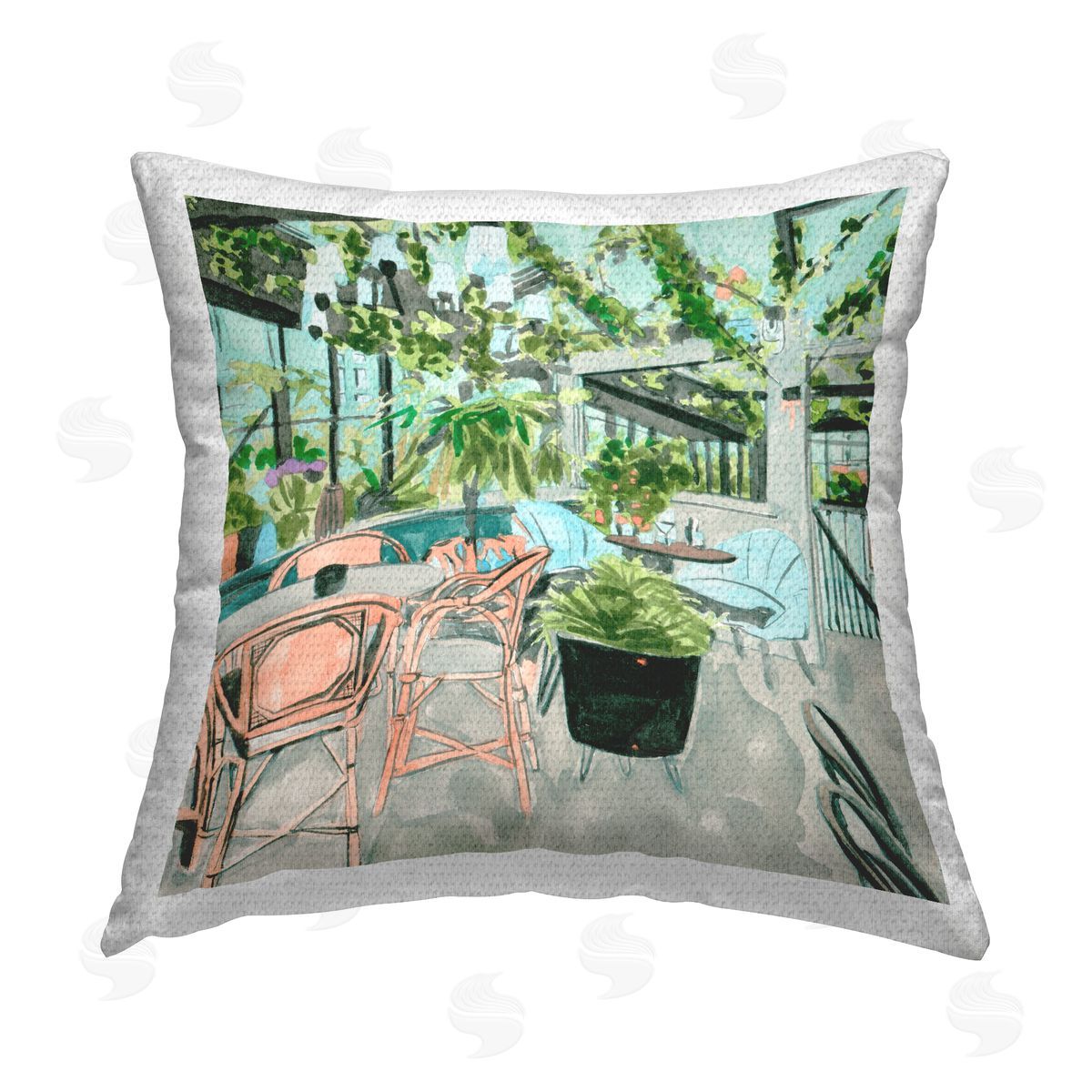 Melissa Wang Plant Filled Bistro Outdoor Quick-Dry Polyester Printed Throw Pillow