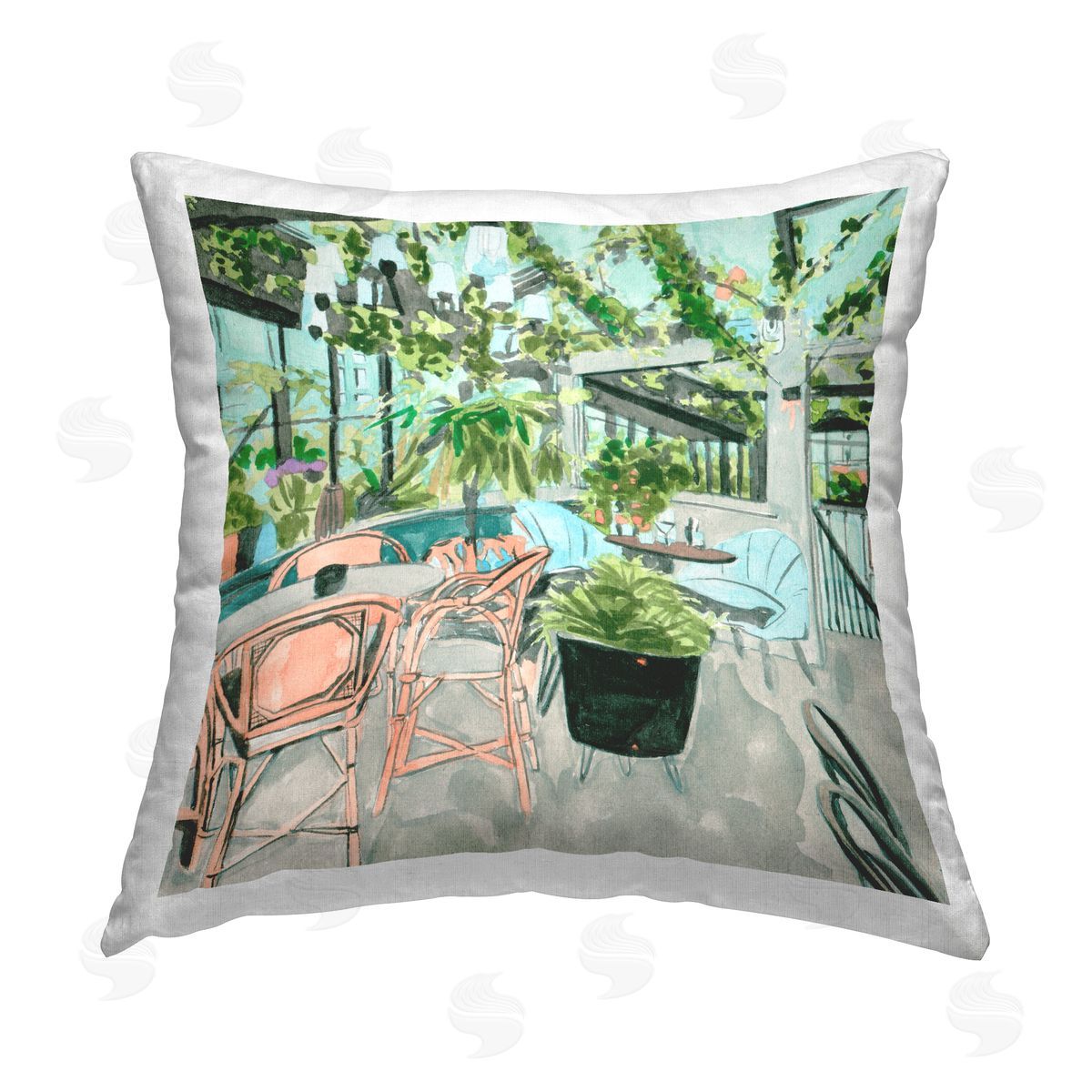 Melissa Wang Plant Filled Bistro Printed Plush Polyester Throw Pillow