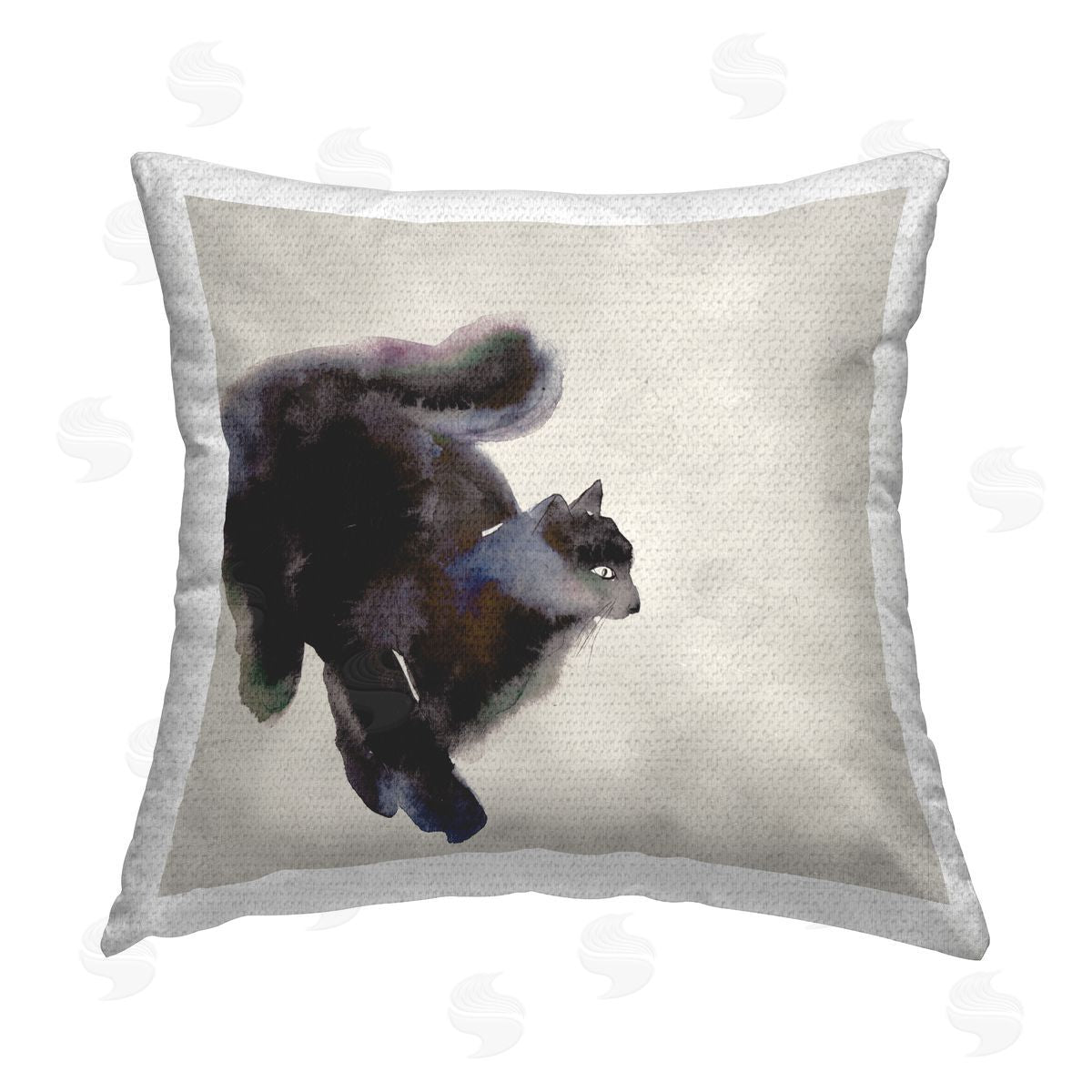 Melissa Wang Black Cat Watercolor Outdoor Quick-Dry Polyester Printed Throw Pillow