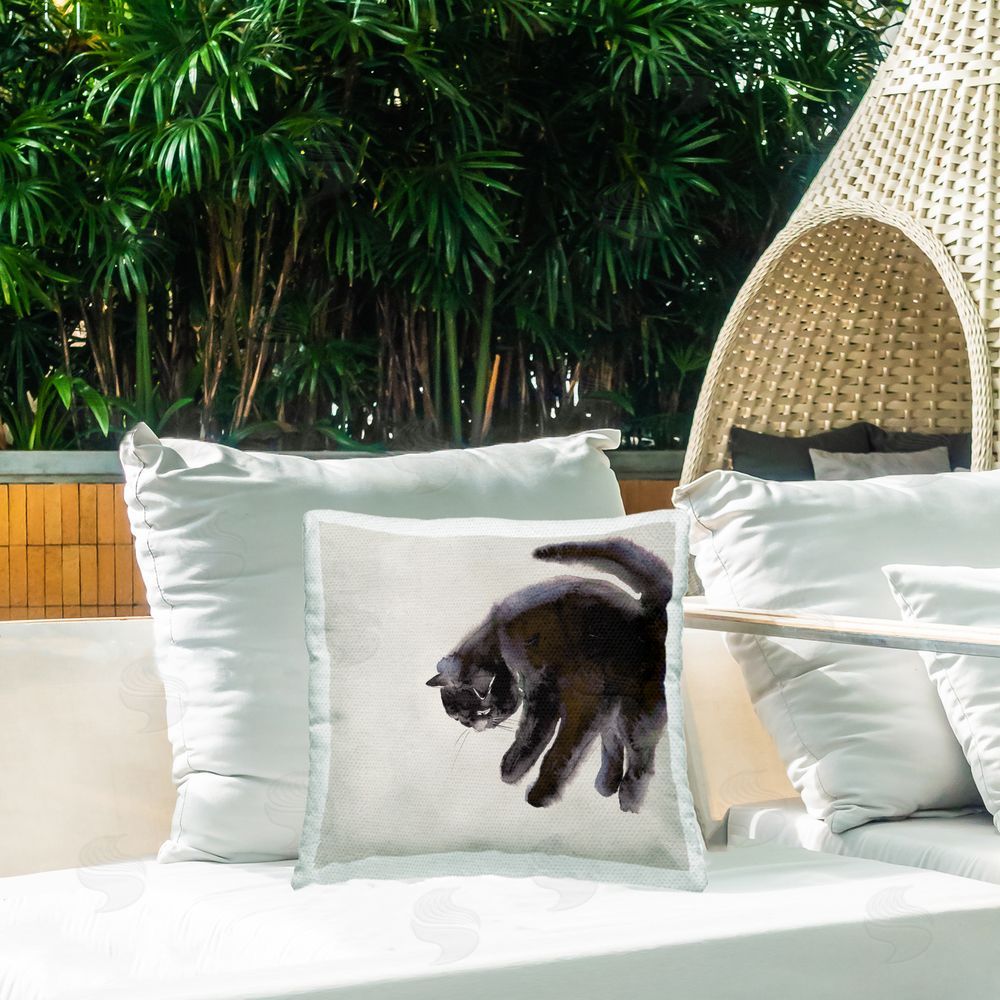 Melissa Wang Simple Cat Watercolor Outdoor Quick-Dry Polyester Printed Throw Pillow in Back Yard