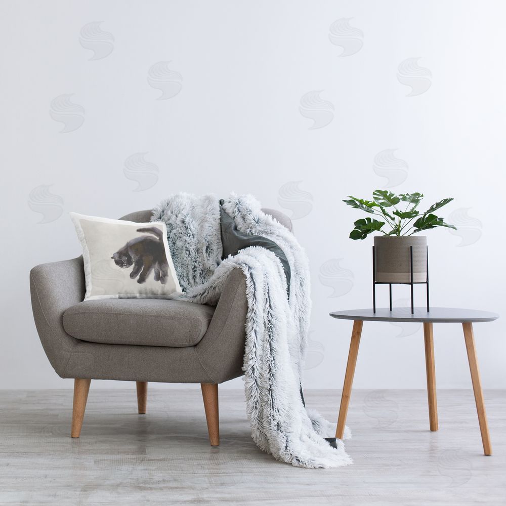 Melissa Wang Simple Cat Watercolor Printed Plush Polyester Throw Pillow On Chair