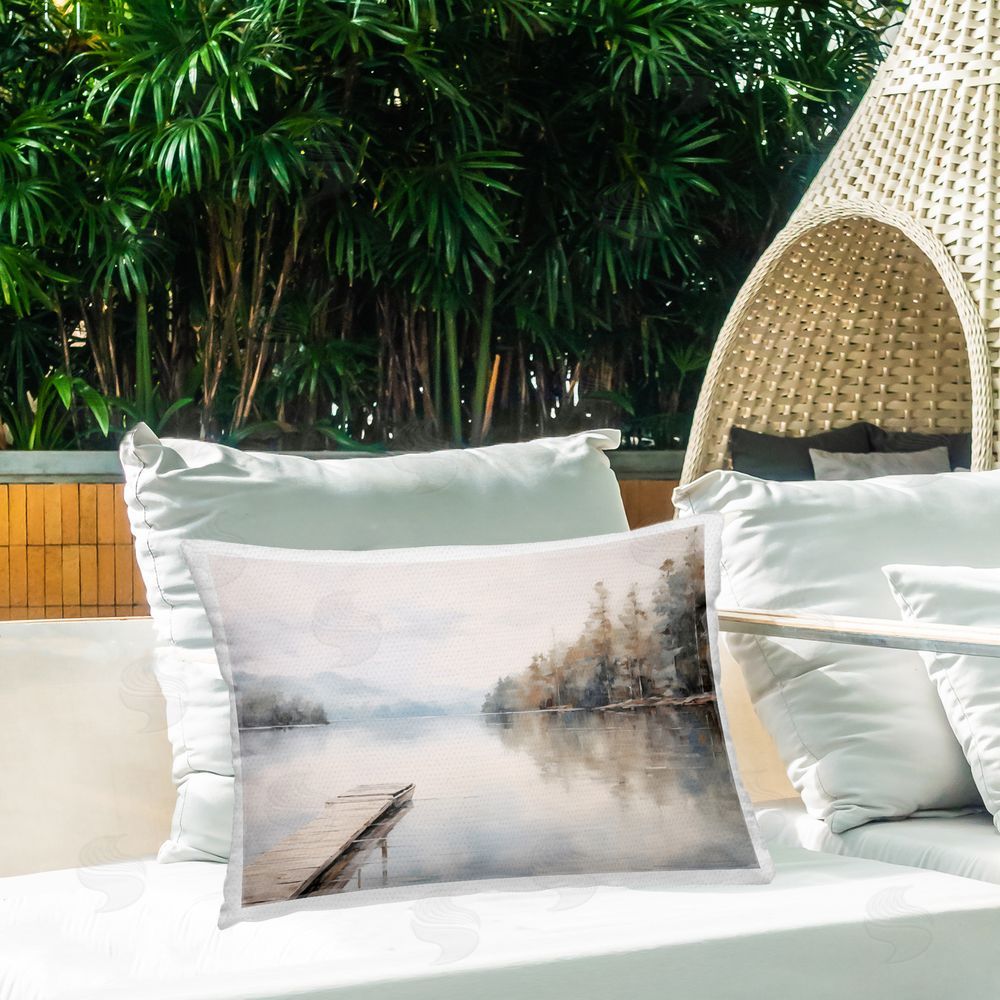 Arlington Prints Old Lake Dock View Outdoor Quick-Dry Polyester Printed Throw Pillow in Back Yard