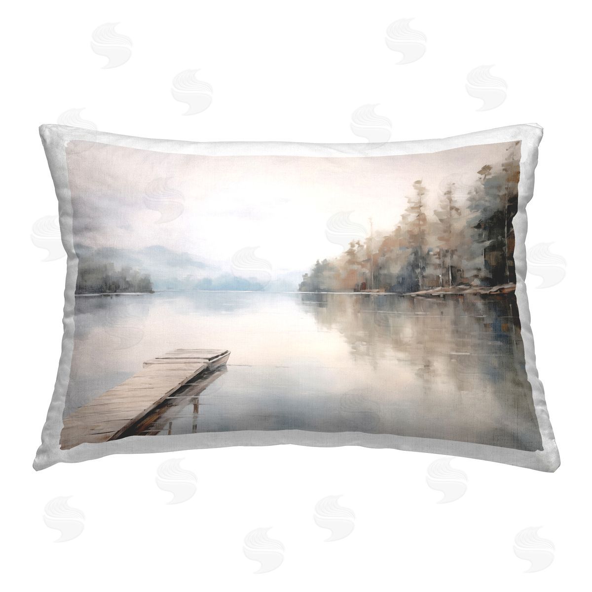 Arlington Prints Old Lake Dock View Printed Plush Polyester Throw Pillow