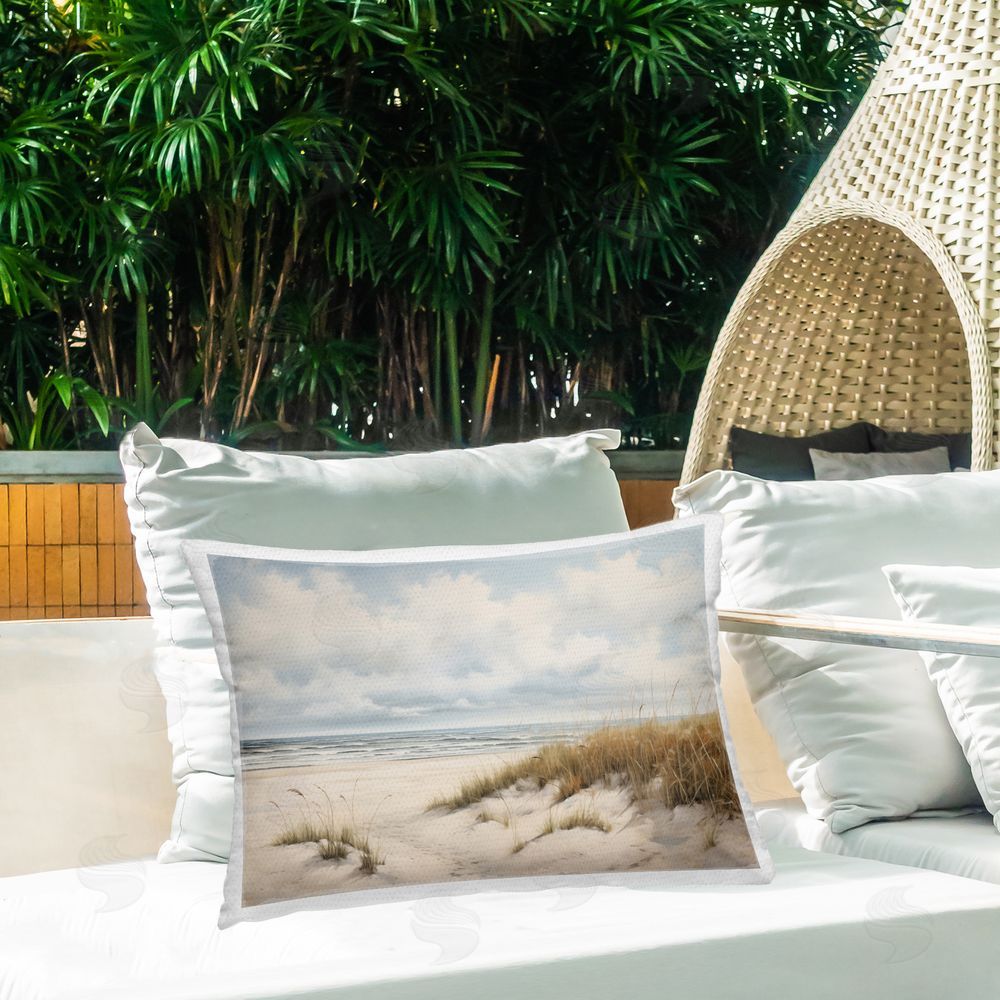 Arlington Prints Seascape with Soft Grasses Outdoor Quick-Dry Polyester Printed Throw Pillow in Back Yard
