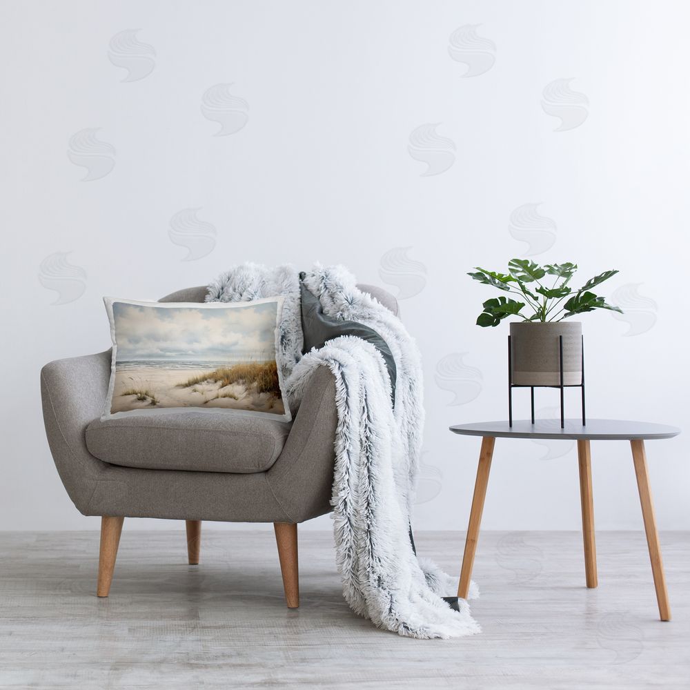Arlington Prints Seascape with Soft Grasses Printed Plush Polyester Throw Pillow On Chair