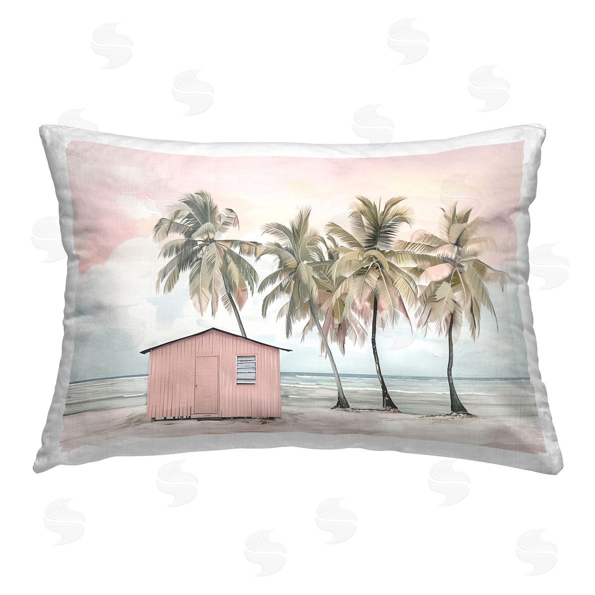 Arlington Prints Pink Beach Hut & Palms Printed Plush Polyester Throw Pillow