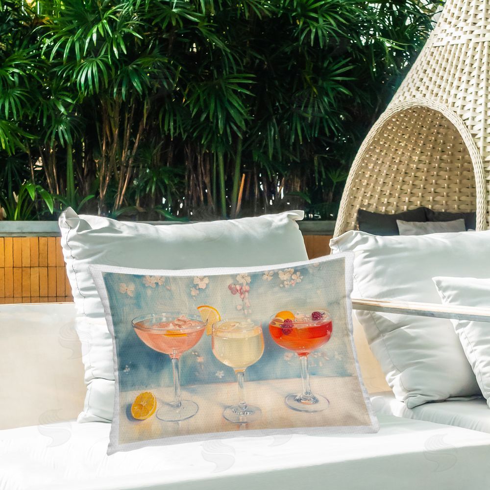Arlington Prints Fun Fruity Cocktails Outdoor Quick-Dry Polyester Printed Throw Pillow in Back Yard