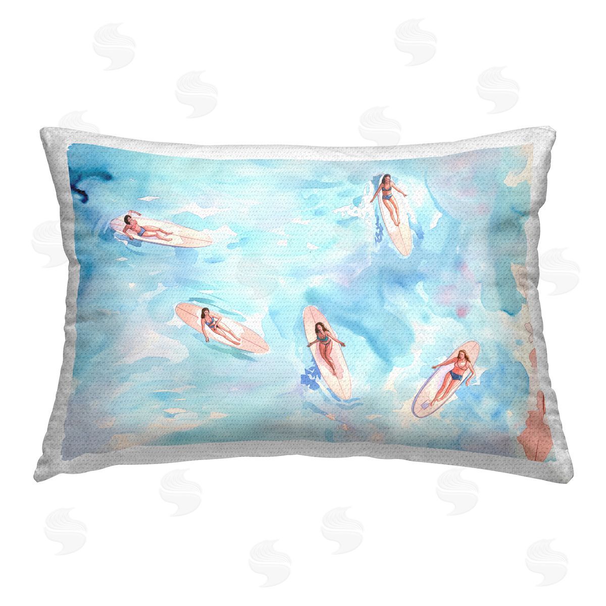 Arlington Prints Surfer Girls on Sea Outdoor Quick-Dry Polyester Printed Throw Pillow