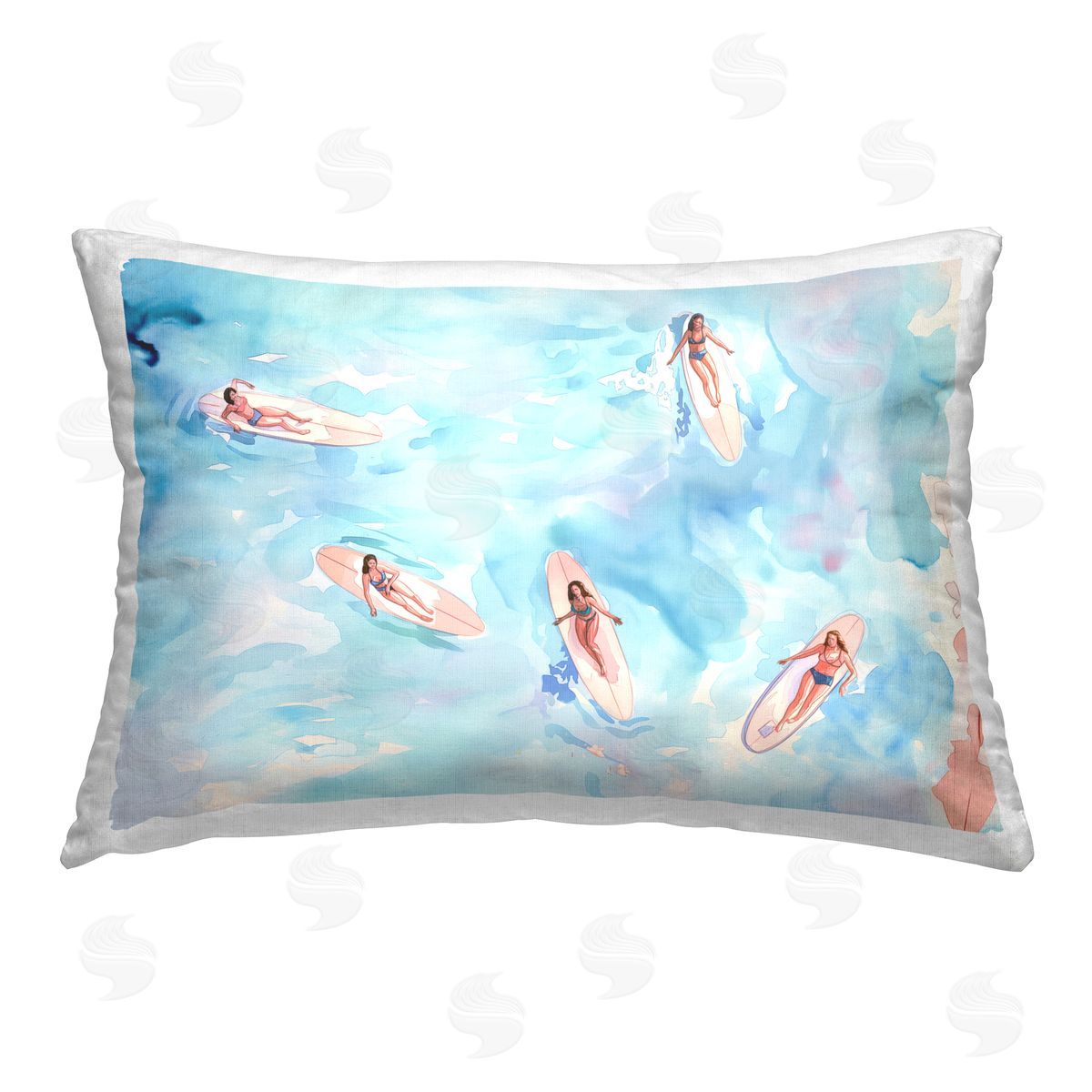 Arlington Prints Surfer Girls on Sea Printed Plush Polyester Throw Pillow