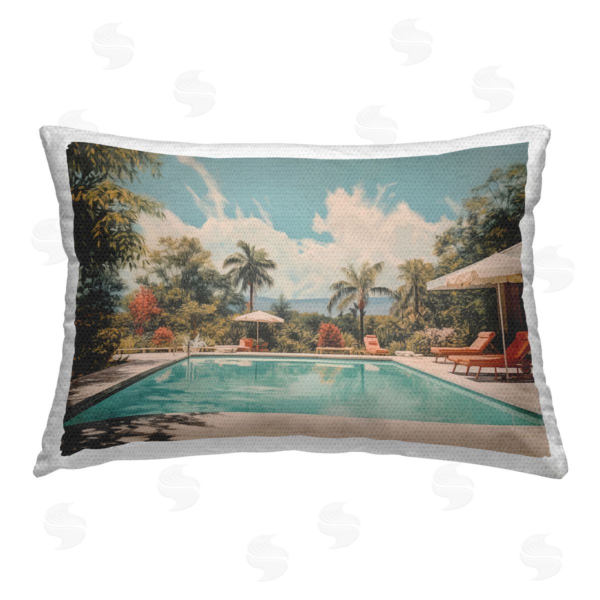 Arlington Prints Tropical Villa Swimming Pool Outdoor Quick-Dry Polyester Printed Throw Pillow