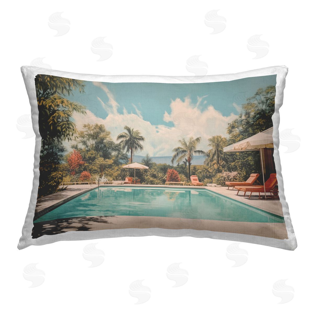 Arlington Prints Tropical Villa Swimming Pool Printed Plush Polyester Throw Pillow