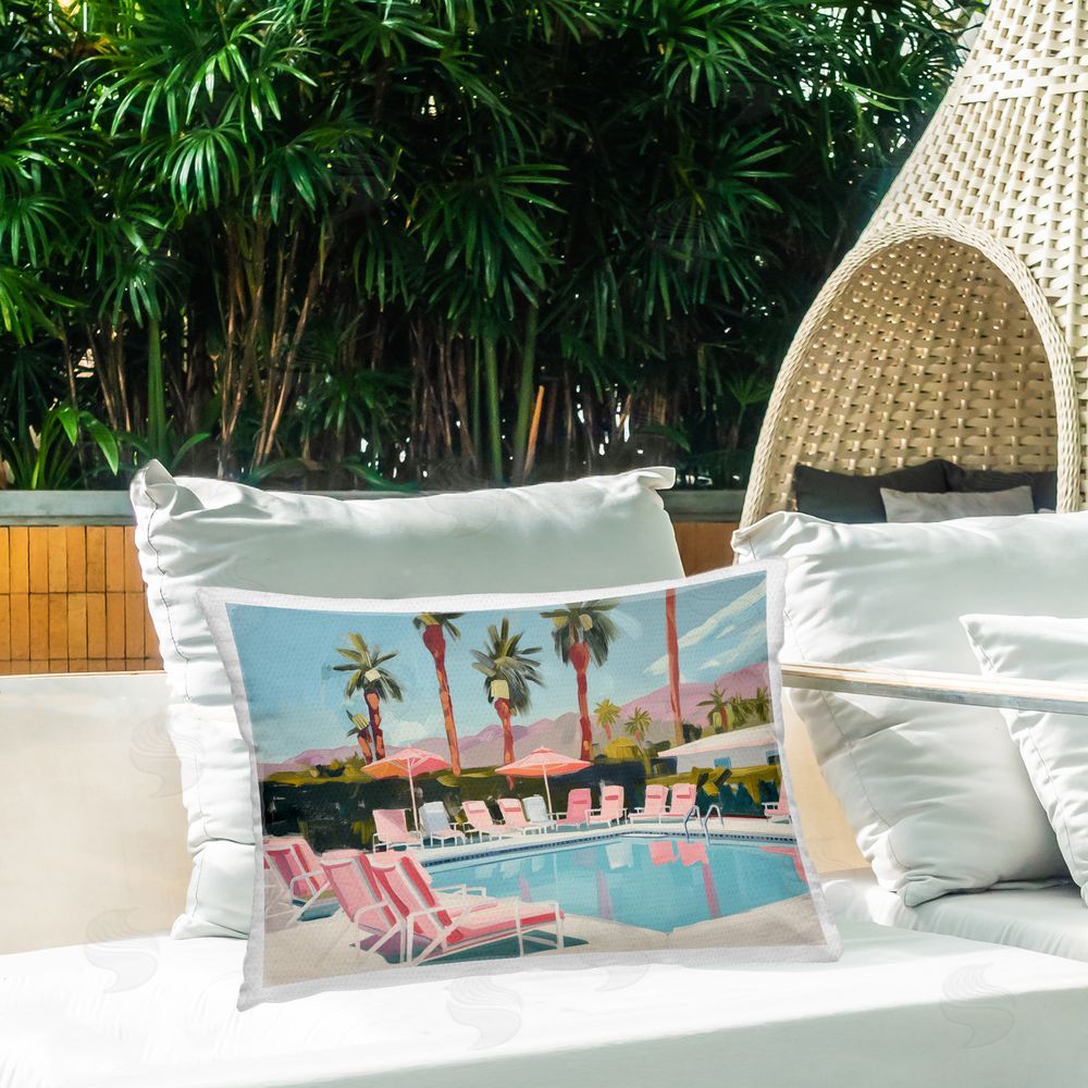 Arlington Prints Palm Springs Swimming Pool Outdoor Quick-Dry Polyester Printed Throw Pillow in Back Yard