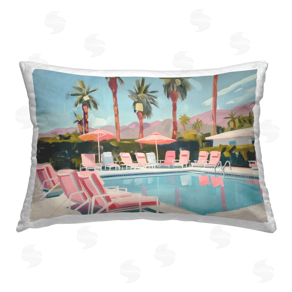 Arlington Prints Palm Springs Swimming Pool Printed Plush Polyester Throw Pillow