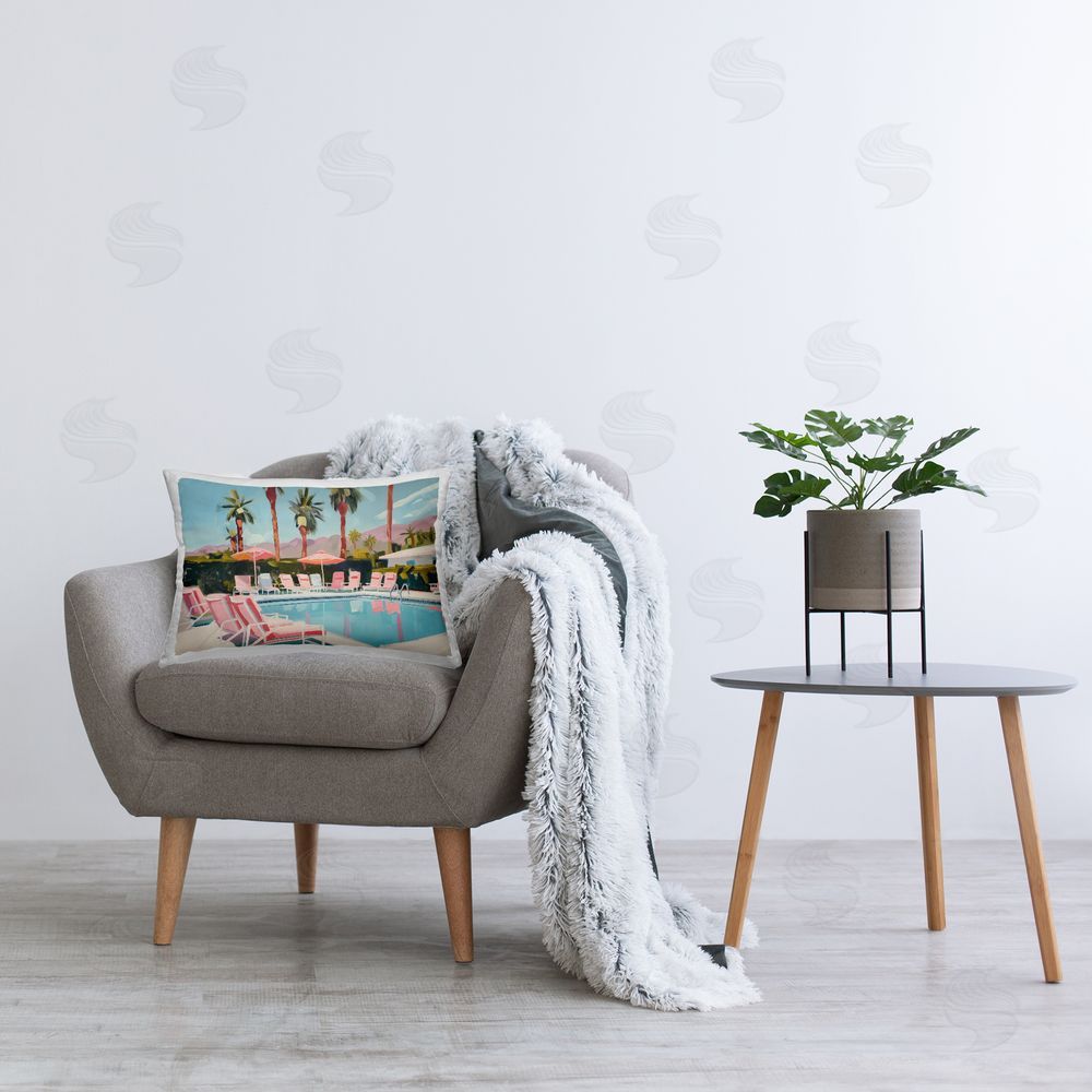 Arlington Prints Palm Springs Swimming Pool Printed Plush Polyester Throw Pillow On Chair