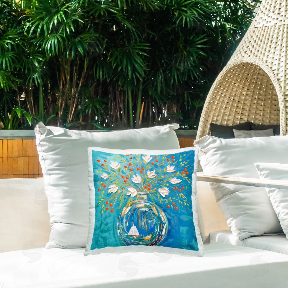 Estelle Grengs Sailing Ship Flower Vase Outdoor Quick-Dry Polyester Printed Throw Pillow in Back Yard