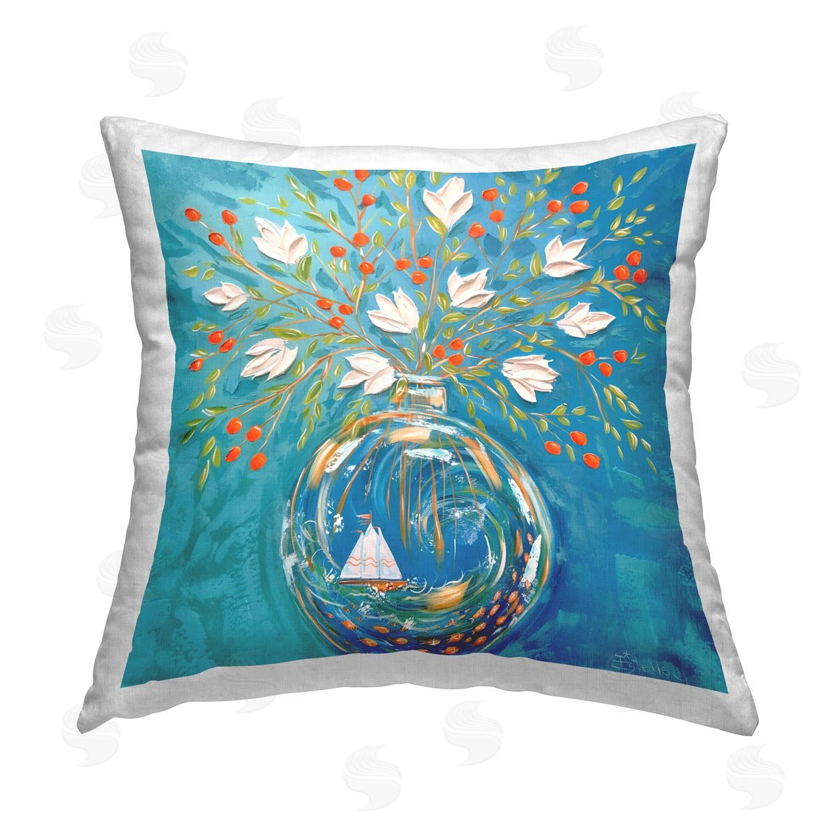 Estelle Grengs Sailing Ship Flower Vase Printed Plush Polyester Throw Pillow