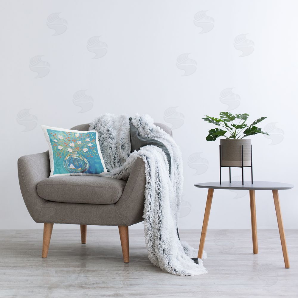 Estelle Grengs Sailing Ship Flower Vase Printed Plush Polyester Throw Pillow On Chair
