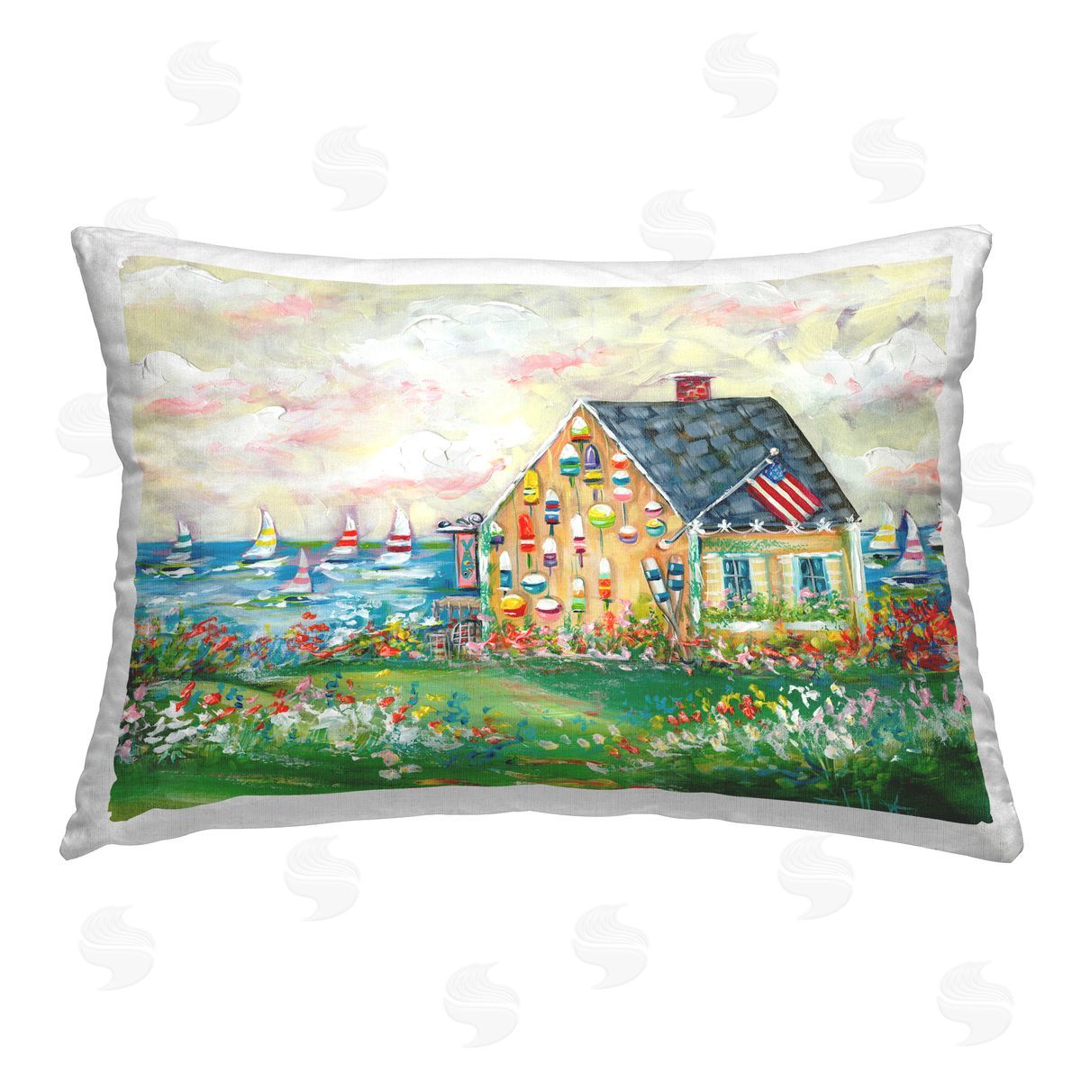 Estelle Grengs Buoy Covered Boat House Printed Plush Polyester Throw Pillow